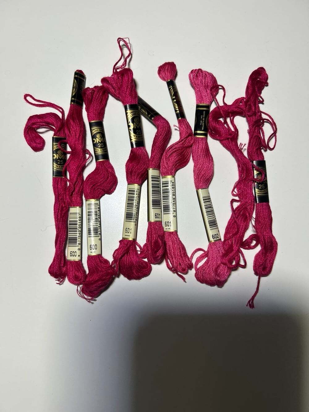 DMC Dark Pink Embroidery Thread 8 Skeins 600, 601 , 602